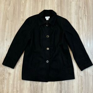 St John's Bay Wool Blend Black Coat 4 Button Up Women’s Size XL Pockets Overcoat